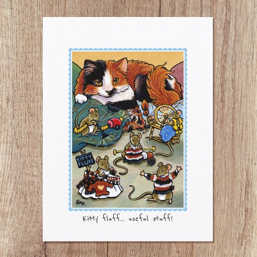 Kitty Fluff Cat  Mouse Grooming Personalized Postcard