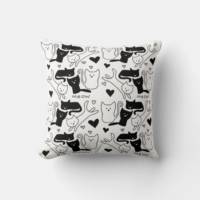 Kitty Galore Pattern Throw Pillow (Front)