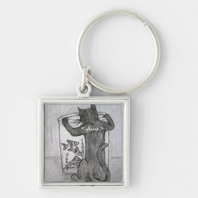 Kitty Goldfish Lover Custom Art Keychain (Front)