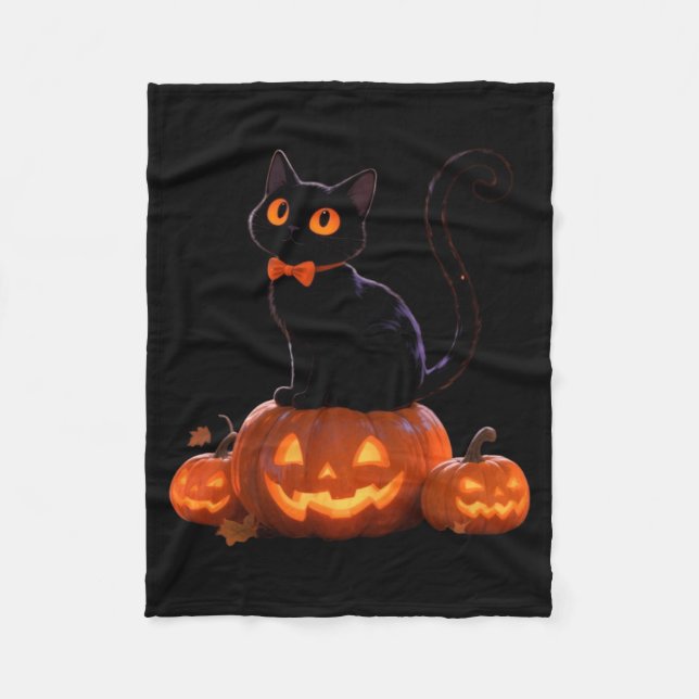 Kitty Halloween Pumpkin Black Cat Performance Fleece Blanket (Front)