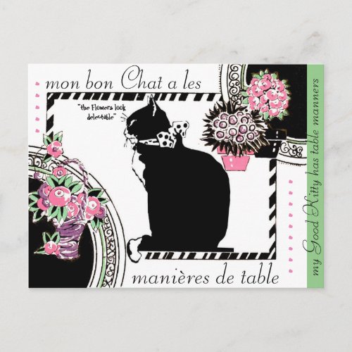 KITTY HAS TABLE MANNERS VINTAGE GARDEN PARTY POSTCARD