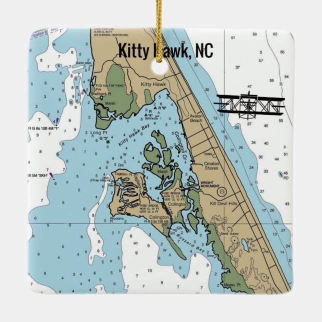 Kitty Hawk NC Chart Ceramic Ornament (Back)