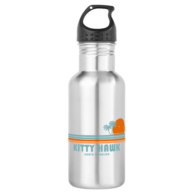 Kitty Hawk North Carolina Sun Palm Trees Stainless Steel Water Bottle (Front)