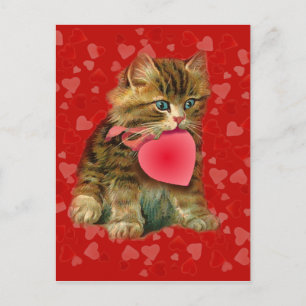 KITTY, & HEARTS by SHARON SHARPE Postcard