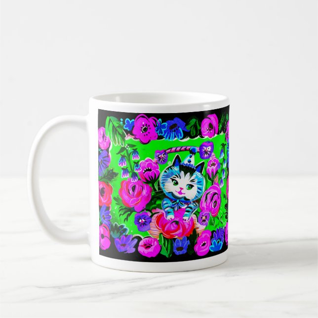 Kitty In a Basket Retro Mug (Left)