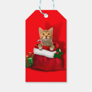 Kitty in a Christmas Bag Gift Tags