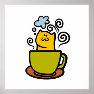 Kitty in a coffee cup poster