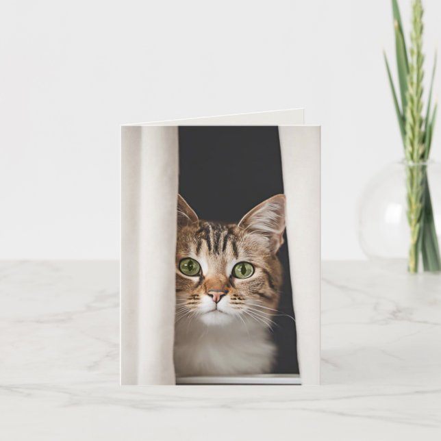 Kitty In A Curtain Note Card (Front)
