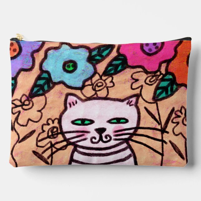 Kitty in Garden Abstract Art Accessory Pouch (Front)