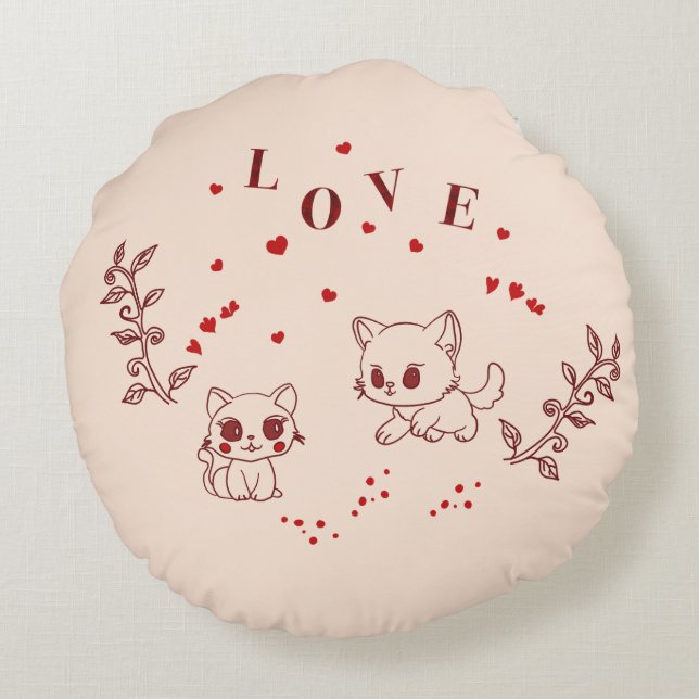 Kitty in Love Round Pillow (Back)