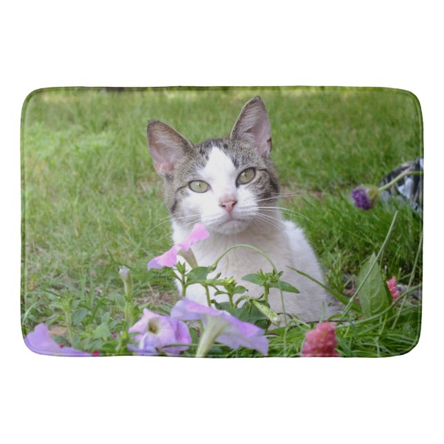 Kitty in the Petunias Bath Mat (Front)