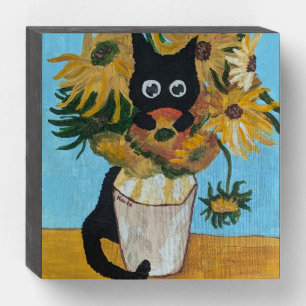 Kitty in VanGogh Wooden Box Sign