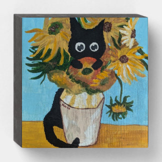Kitty in VanGogh Wooden Box Sign
