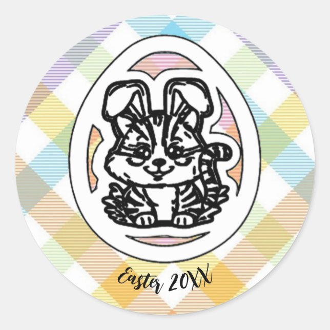 Kitty is dressed up for Easter!  Classic Round Sticker (Front)