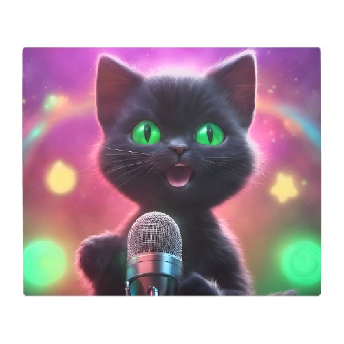 Kitty Karaoke Black Cat Singing_  Metal Print