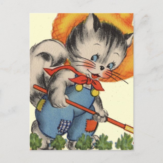 Kitty Kat Gardener Postcard (Front)