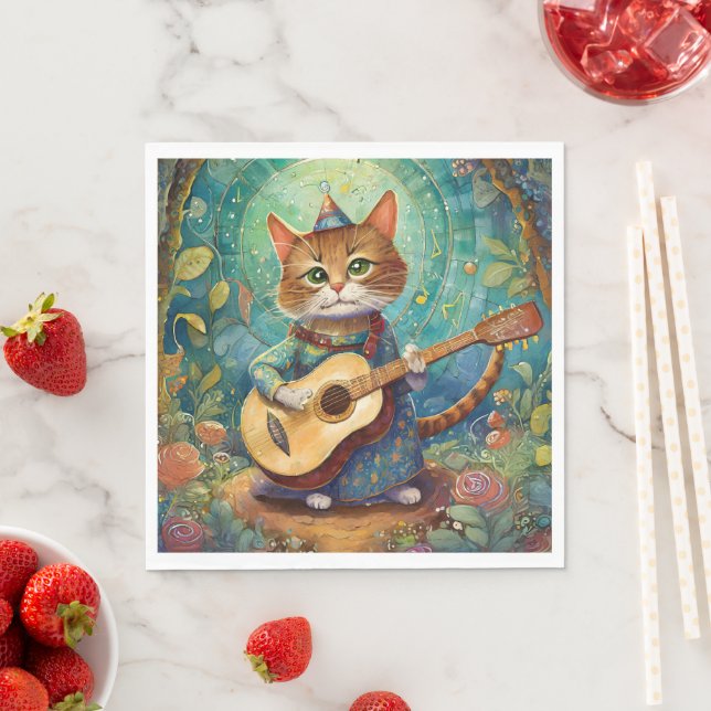 Kitty Kat Playing Guitar Napkins (Insitu)