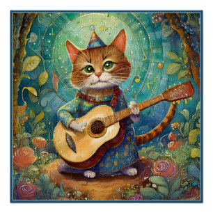 Kitty Kat Playing Guitar Poster