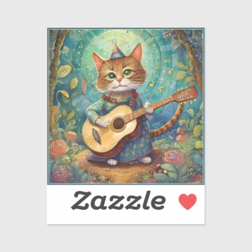 Kitty Kat Playing Guitar Sticker