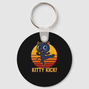 Kitty Kick Karate Martial Arts Cat Retro Sunset An Keychain