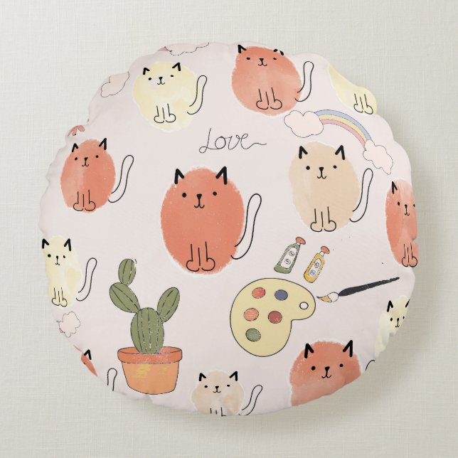 Kitty Kitten Cats: Cute Animal Pattern Round Pillow (Front)