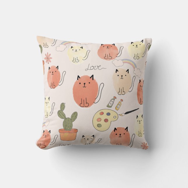 Kitty Kitten Cats: Cute Animal Pattern Throw Pillow (Front)