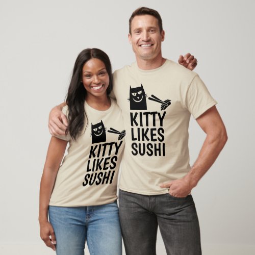 KITTY LIKES SUSHI Funny Sushi Cat T_shirts
