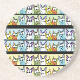 Kitty Lineup-Colorful Cats Sandstone Coaster