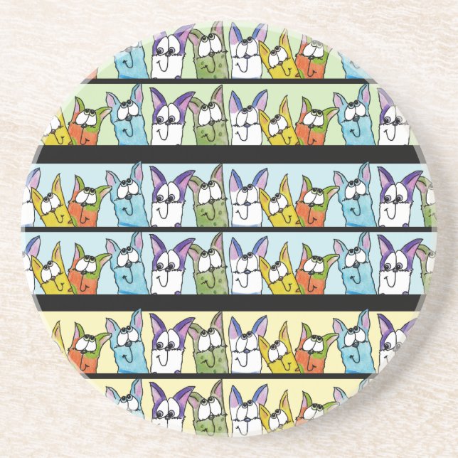 Kitty Lineup-Colorful Cats Sandstone Coaster (Front)