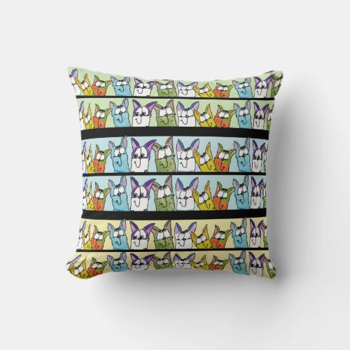 Kitty Lineup_Colorful Cats Throw Pillow