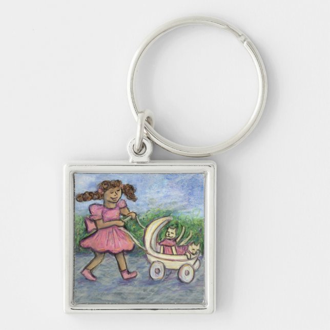 Kitty Love Baby Stroller Custom Art Keychain (Front)