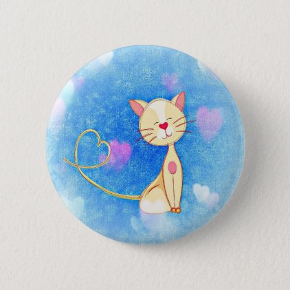 Kitty Love Hearts Blue Button