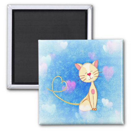 Kitty Love Hearts Blue Magnet