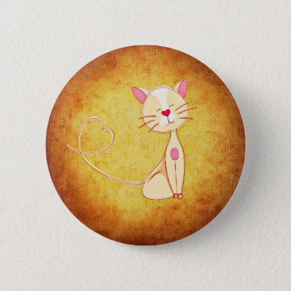 Kitty Love Hearts Yellow Button