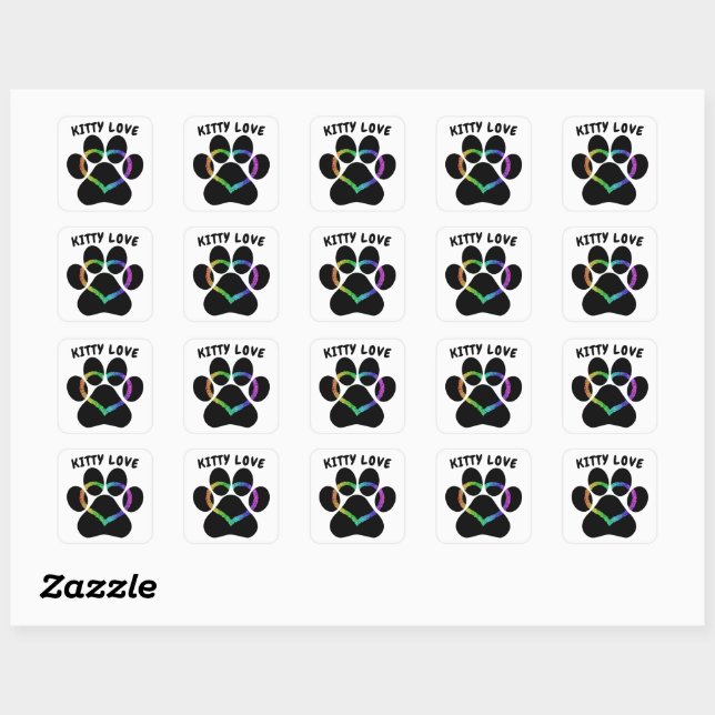 Kitty Love Rainbow Heart Square Sticker (Sheet)