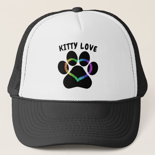 Kitty Love Rainbow Heart Trucker Hat (Front)