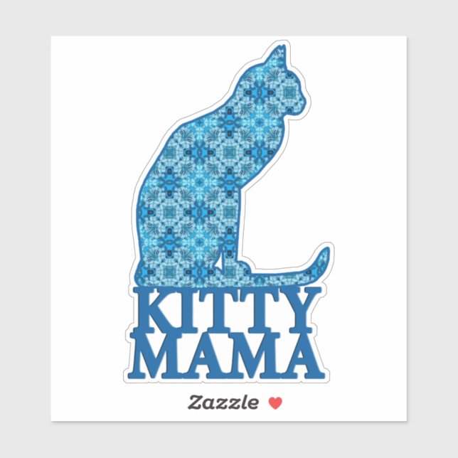 Kitty Mama Sitting Cat in Denim Blue Pattern  Sticker (Sheet)