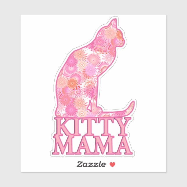 Kitty Mama Sitting Cat in Pink Fractal Pattern Sticker (Sheet)