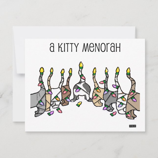 Kitty Menorah for Hanukkah Cats  Holiday Card (Front)