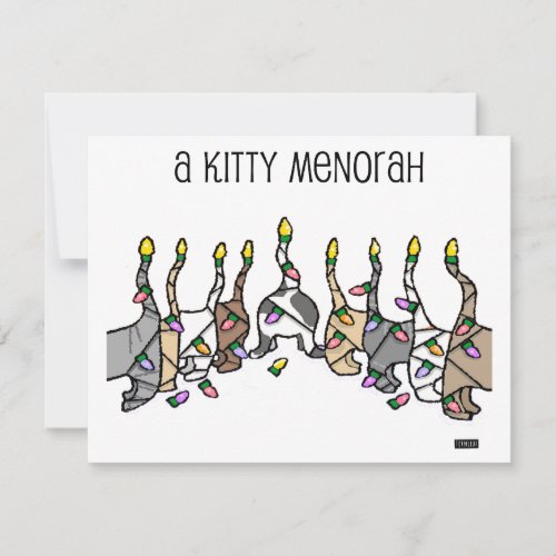 Kitty Menorah for Hanukkah Cats  Holiday Card