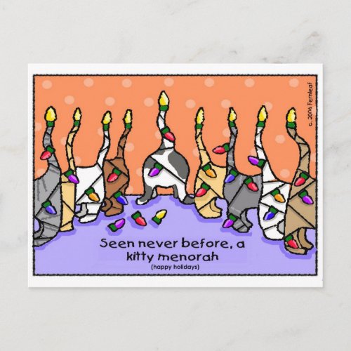 Kitty Menorah Happy Holidays Holiday Postcard