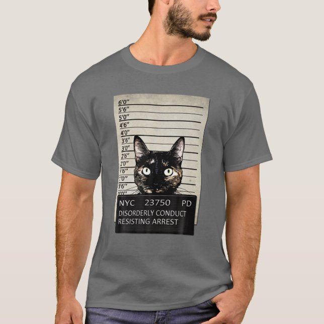 Kitty Mugshot Feline Cat Criminal Jail Prison Arre T-Shirt (Front)