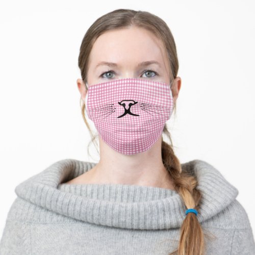 kitty nose on pink gingham adult cloth face mask