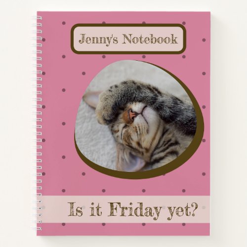 Kitty Notebook Pink wBrown Polka Dots 85x11 