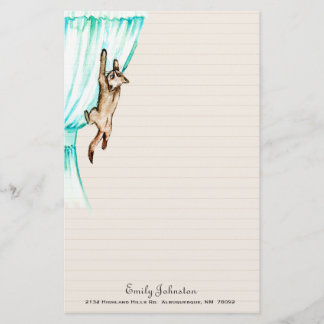 Kitty on Curtain Custom Stationery