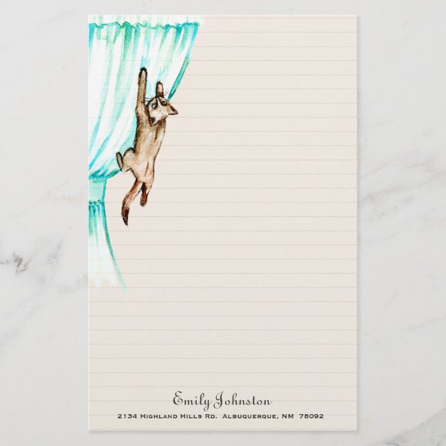 Kitty on Curtain Custom Stationery (Front)