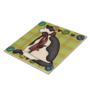 Kitty on Plaid Tile Trivet