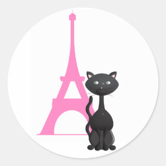 Kitty on Vacation in Paris Classic Round Sticker