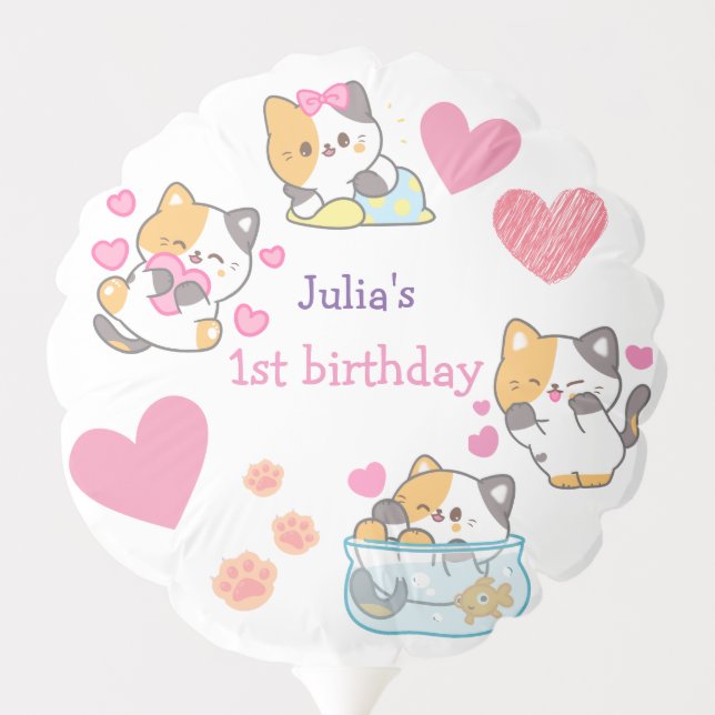 kitty one baby girl birthday   balloon (Back)