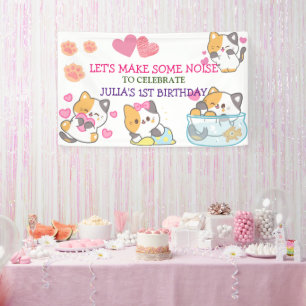 kitty one baby girl birthday Banner